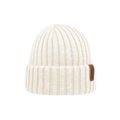 Superyellow Beam Off-White Merino Wool Beanie (Unisex)