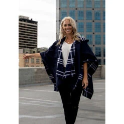 RAINRAPS RainRap Hooded Navy & Navy Plaid (Women's)