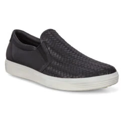 Ecco Soft 7 Woven Slip-On Sneaker Black Leather (Women's)