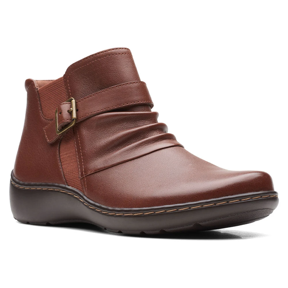 Clarks Cora Rouched Bootie Dark Tan (Women's) 3 Clarks Cora Rouched Bootie Dark Tan (Women's)
